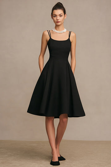 Satin A Line Midi Little Black Dress